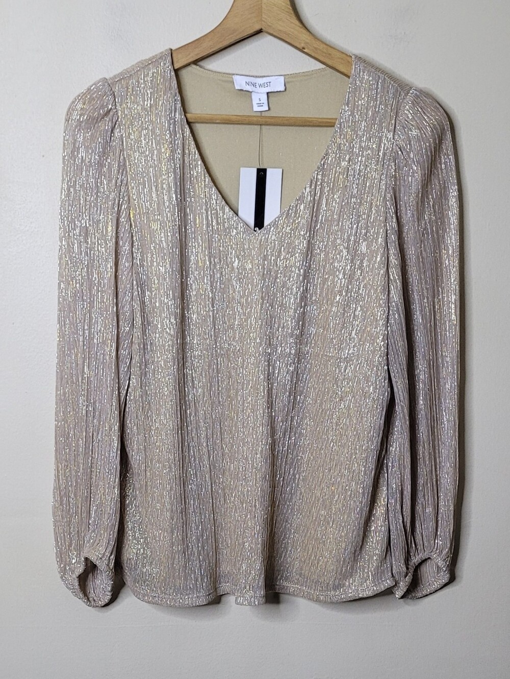 Nine West Gold Metallic Shimmer Blouse • NWT - Picture 2 of 11